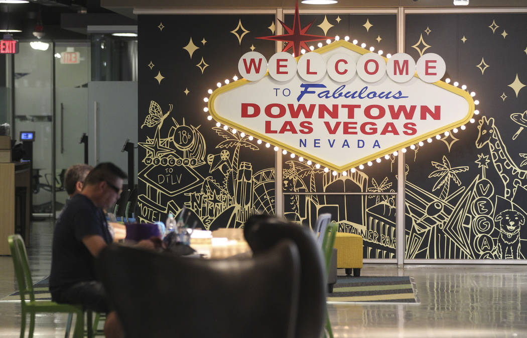 The lobby area at Zappos headquarters in downtown Las Vegas on Thursday, June 1, 2017. Chase Stevens Las Vegas Review-Journal @csstevensphoto