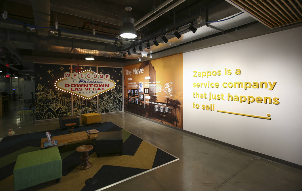 The lobby area at Zappos headquarters in downtown Las Vegas on Thursday, June 1, 2017. Chase Stevens Las Vegas Review-Journal @csstevensphoto