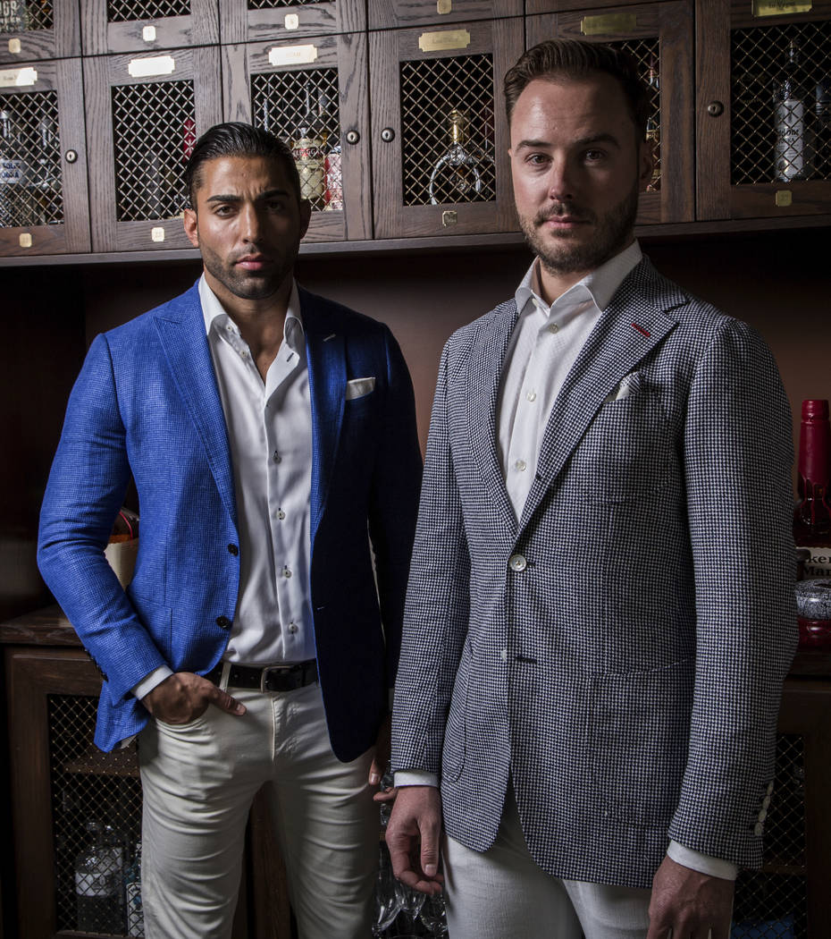 Jason Craig, from left, Brent Marks and Jai Shaun White model sport coats  from Stitched's XXXX Collection Black Label at Beauty and Essex for a  recent lookbook. Shane O'Neal.