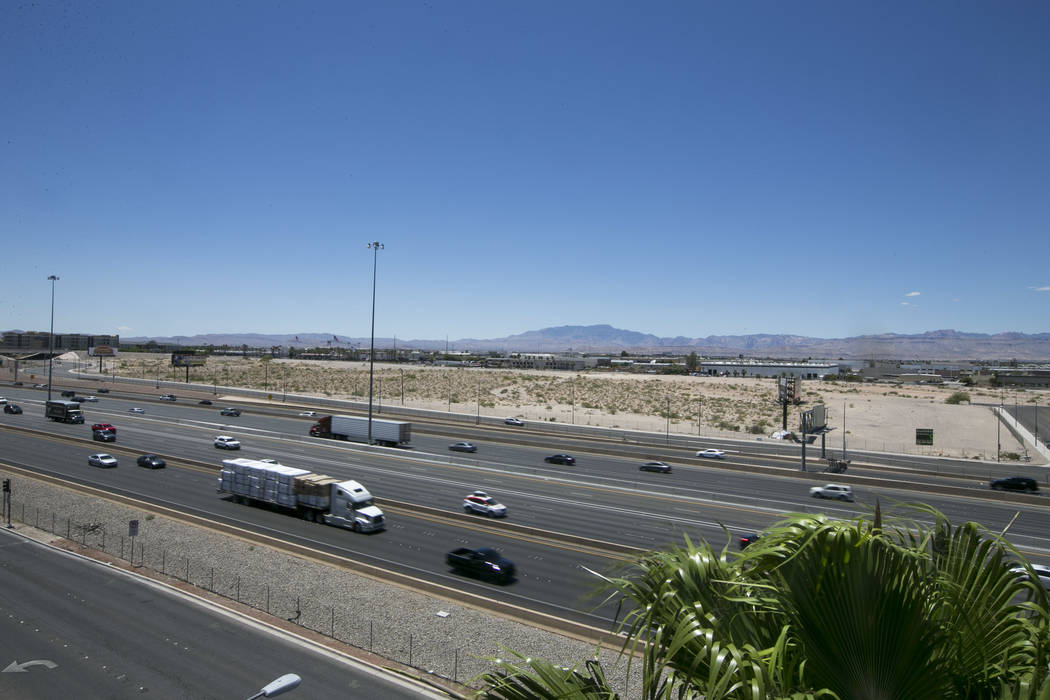 The site of the proposed Raiders stadium near Russell Road and Dean Martin Drive seen from the Mandalay Bay parking garage on Sunday, May 28, 2017. Richard Brian Las Vegas Review-Journal @vegaspho ...