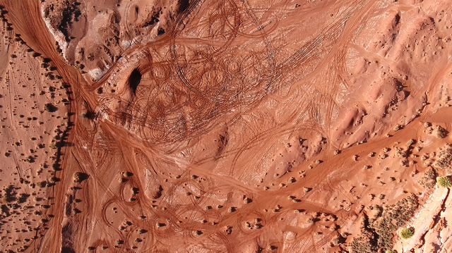 Tracks mark the landscape from off road vehicles at Little Finland in Gold Butte National Monument on Tuesday, January 17, 2017.  (Michael Quine/Las Vegas Review-Journal) @Vegas88s