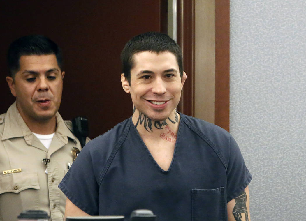 War Machine, also known as Jonathan Koppenhaver, enters the courtroom at the Regional Justice Center on Monday, June 5, 2017, in Las Vegas. (Bizuayehu Tesfaye Las Vegas Review-Journal) @bizutesfaye