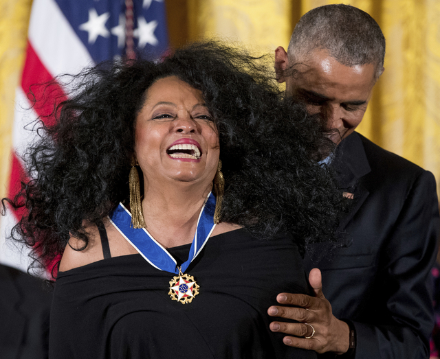 President Barack Obama presents the Presidential Medal of Freedom to singer Diana Ross during a ceremony in the East Room of the White House, Tuesday, Nov. 22, 2016, in Washington. (Andrew Harnik/AP)