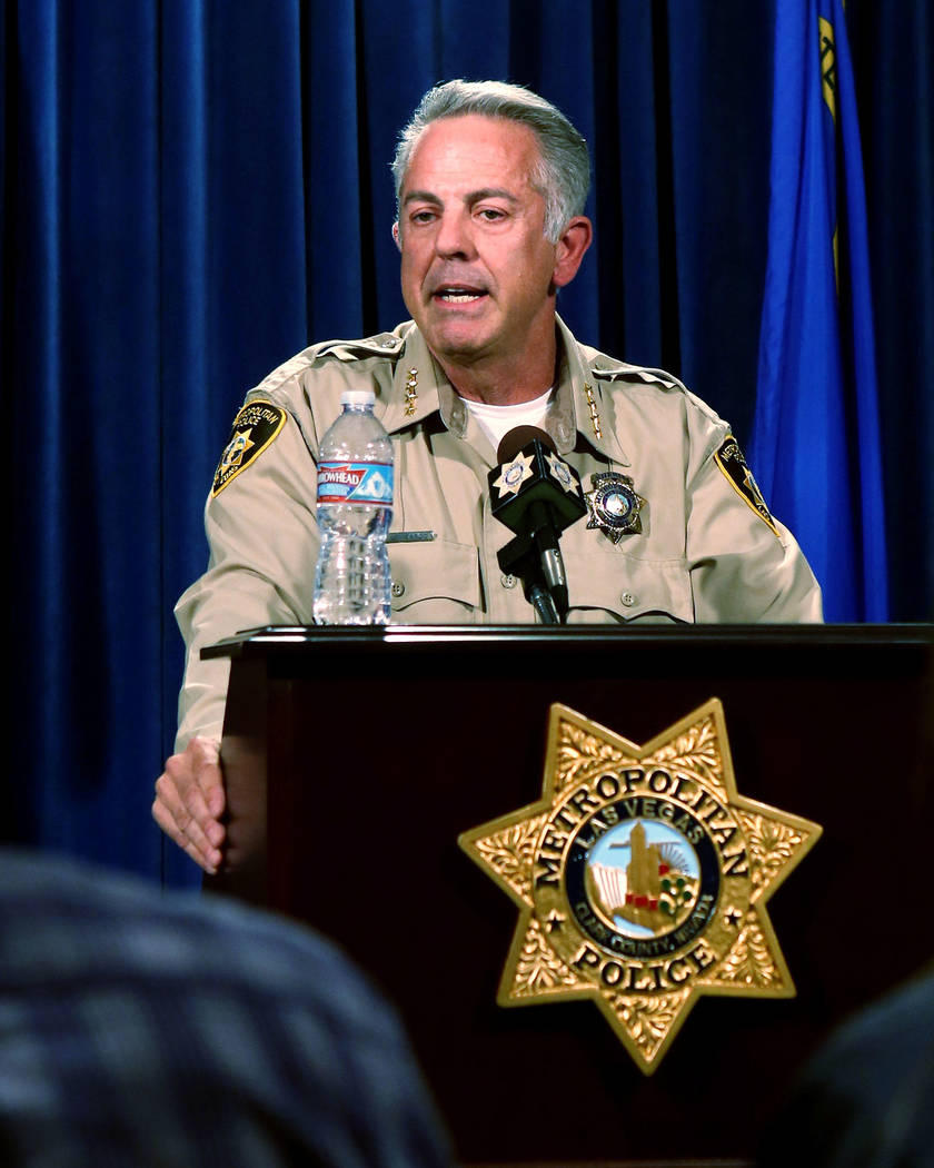 Clark County Sheriff Joe Lombardo announces at the Las Vegas Police headquarters  that officer Kenneth Lopera will be prosecuted for the in-custody death of Tashii Brown, Monday, June 5, 2017.  El ...