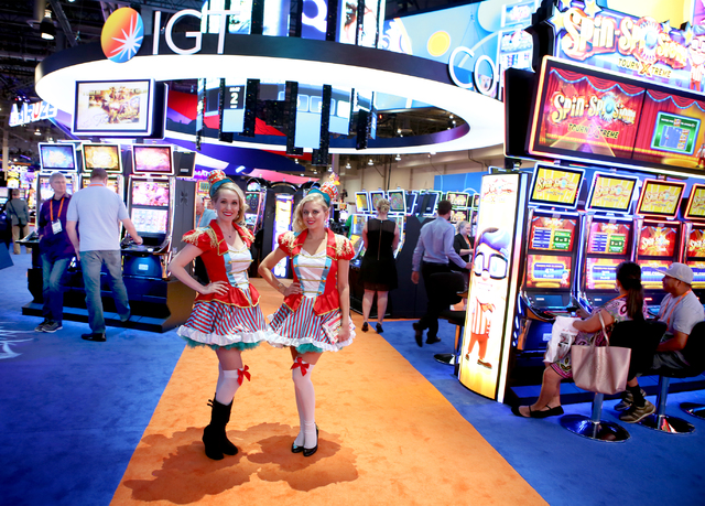 Models stand in the International Game Technology booth  during the Global Gaming Expo at the Las Vegas Sands Expo and Convention Center on Thursday , Sept. 29, 2016. Las Vegas Review-Journal file ...