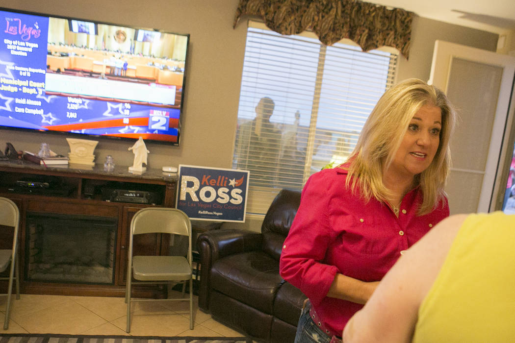 Las Vegas Ward 6 city council candidate Kelli Ross entertains family, friends and campaign workers during a watch party at her home on Tuesday, June 13, 2017 in Las Vegas. Bridget Bennett Las Vega ...