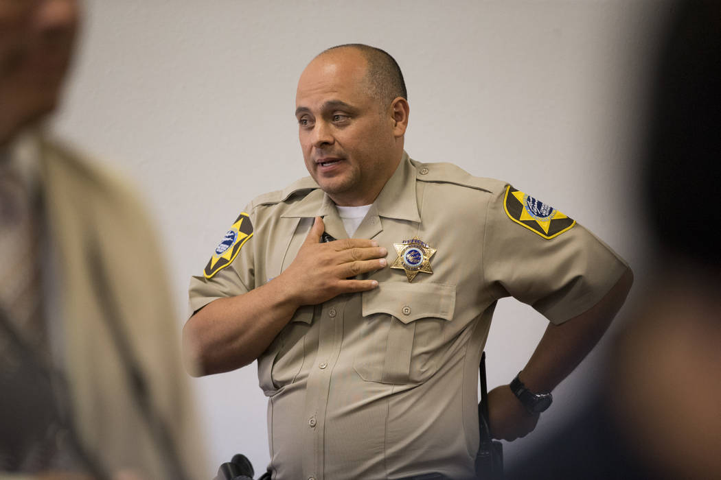 A security officer for the Las Vegas Convention and Visitors Authority standing at a board meeting on Tuesday, June 13, 2017 in Las Vegas. Erik Verduzco/Las Vegas Review-Journal