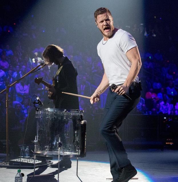Frontman Dan Reynolds and his Las Vegas band Imagine Dragons at T-Mobile Arena on Wednesday, Oct. 26, 2016, in Las Vegas. (Tom Donoghue)