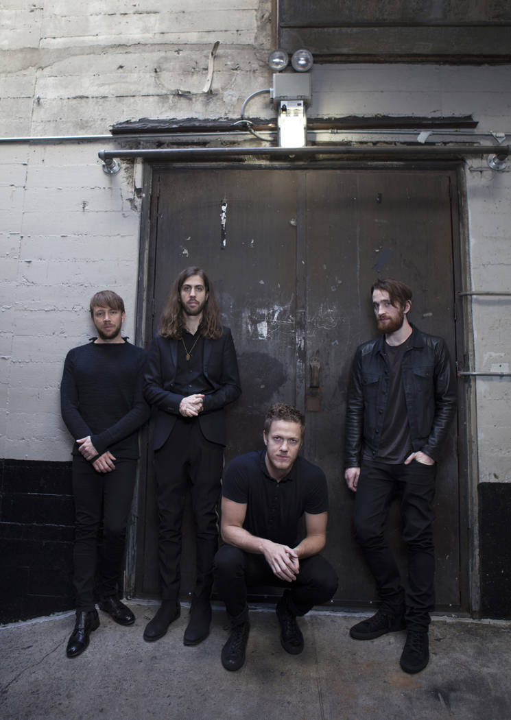 Musicians, from left, Ben McKee, Daniel Wayne Sermon, Dan Reynolds and Dan Platzman of Imagine Dragons pose for a portrait on Thursday, Feb. 5, 2015 at the Mayan Theater in Los Angeles (Photo by R ...