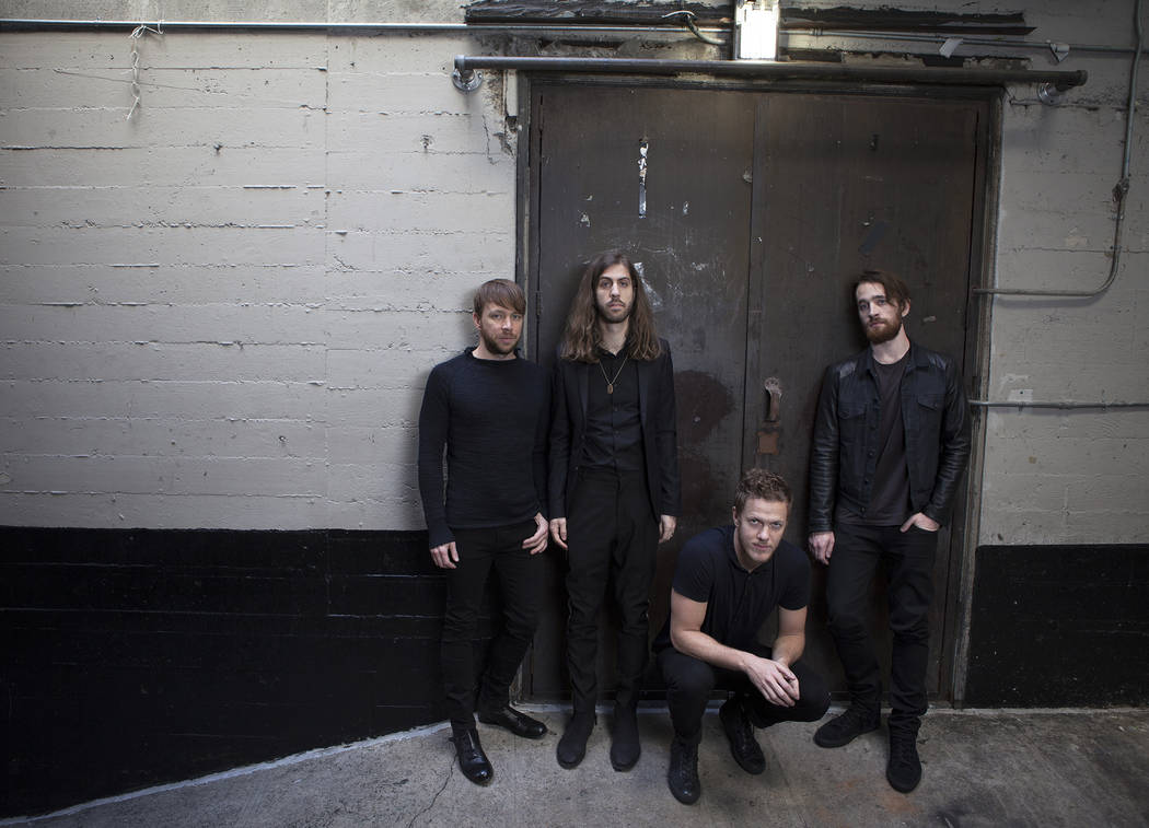 Musicians, from left, Ben McKee, Daniel Wayne Sermon, Dan Reynolds and Dan Platzman of Imagine Dragons pose for a portrait on Thursday, Feb. 5, 2015 at the Mayan Theater in Los Angeles (Photo by R ...