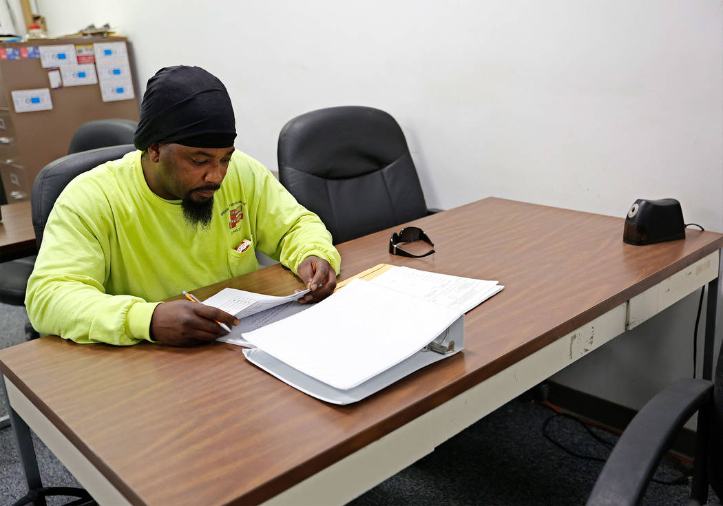 Apprentice Isaiah Hawkins of Las Vegas in grade checking class, a part of the apprenticeship program, at William C. Waggoner Training Center in Las Vegas, Wednesday, May 24, 2017. Chitose Suzuki ...