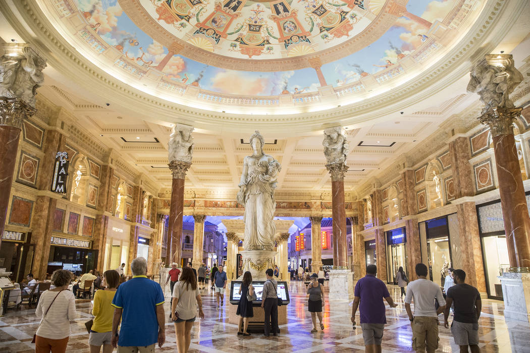 Shoppers walk through the Forum Shops at Caesars on Wednesday, May 3, 2017, at Caesars Palace in Las Vegas. (Benjamin Hager Las Vegas Review-Journal) @benjaminhphoto