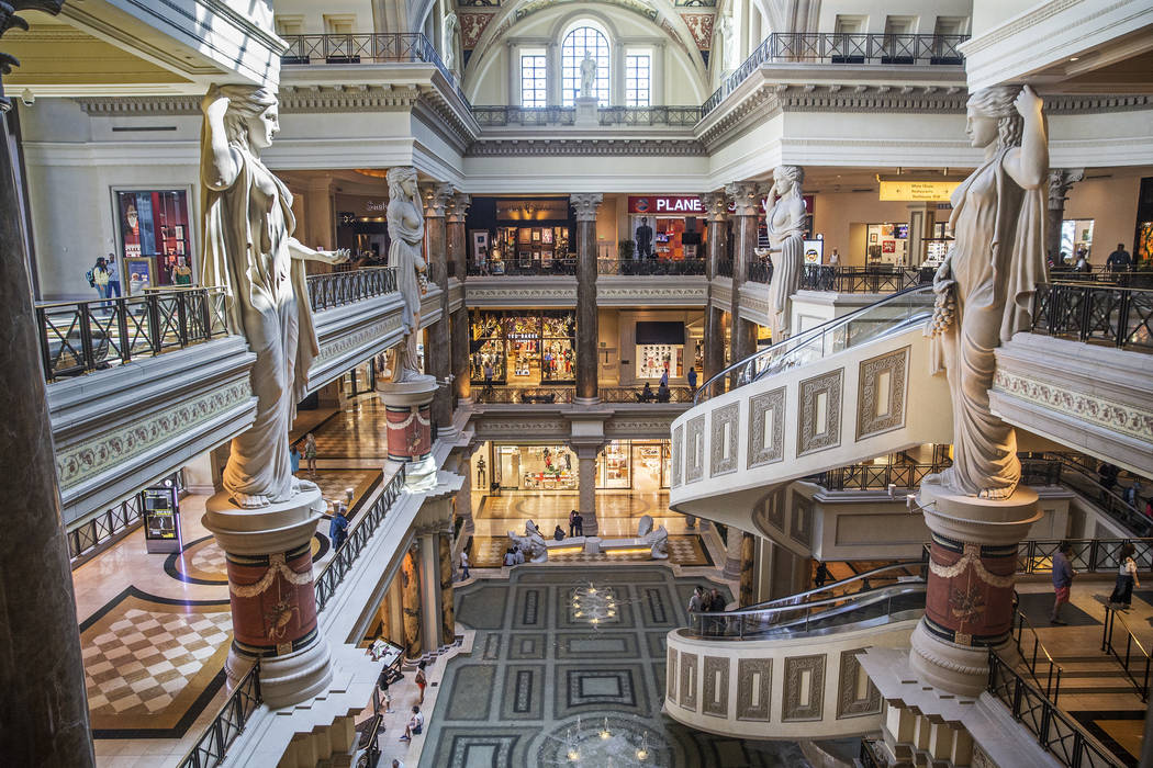 Shoppers walk through the Forum Shops at Caesars on Wednesday, May 3, 2017, at Caesars Palace in Las Vegas. (Benjamin Hager Las Vegas Review-Journal) @benjaminhphoto