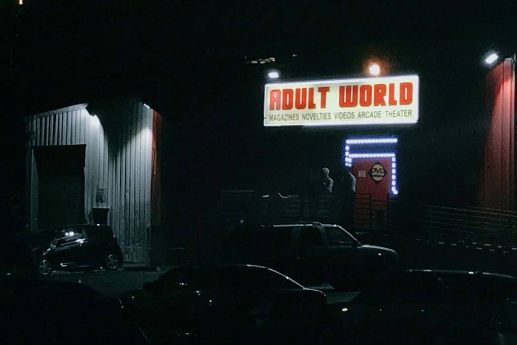 Las Vegas police are investigating after an employee shot and killed someone inside Adult World, 3781 Meade Ave. on Friday, June 9, 2017. (Rachel Crosby/Las Vegas Review-Journal)