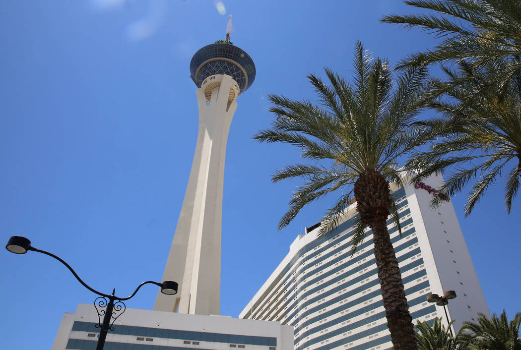 The Stratosphere hotel-casino on Monday, June 12, 2017, in Las Vegas. Golden Entertainment, operators of the PT's Pubs chain, is acquiring a company that owns four Nevada casinos, including the St ...