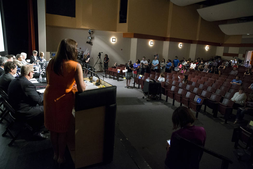 People line up for pubic comment during a Clark County School District roundtable forum at Chaparral High School on Thursday, June 15, 2017 in Las Vegas. Erik Verduzco/Las Vegas Review-Journal