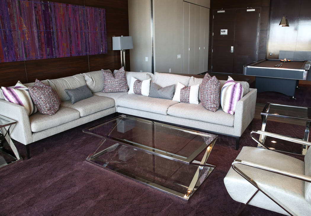 A living room inside a penthouse at Palms Place at 4381 W. Flamingo Rd., on Wednesday, June 14, 2017, in Las Vegas. Bizuayehu Tesfaye/Las Vegas Review-Journal @bizutesfaye