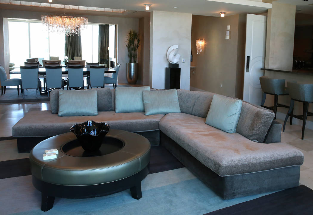 A living room inside a penthouse at Turnberry Place on 2777 Paradise Rd., on Wednesday, June 14, 2017, in Las Vegas. Bizuayehu Tesfaye/Las Vegas Review-Journal @bizutesfaye