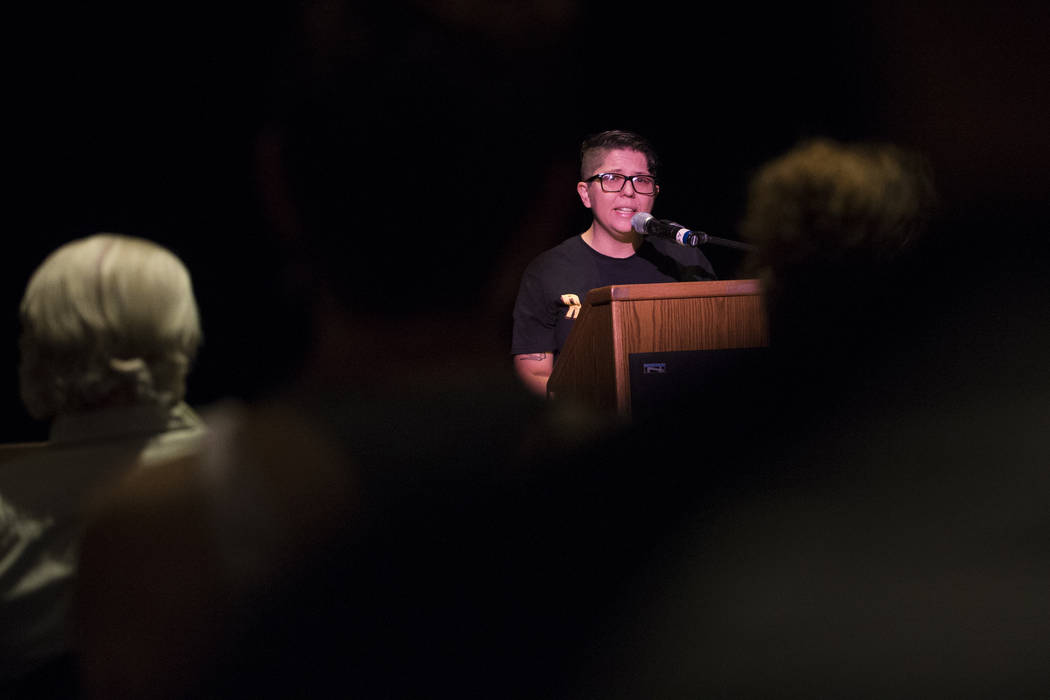 Poet Andy Kenyon during a book release party at the Winchester Cultural Center on Saturday, June 17, 2017 in Las Vegas. The new poetry anthology, "Clark: Poetry from Clark County Nevada&a ...