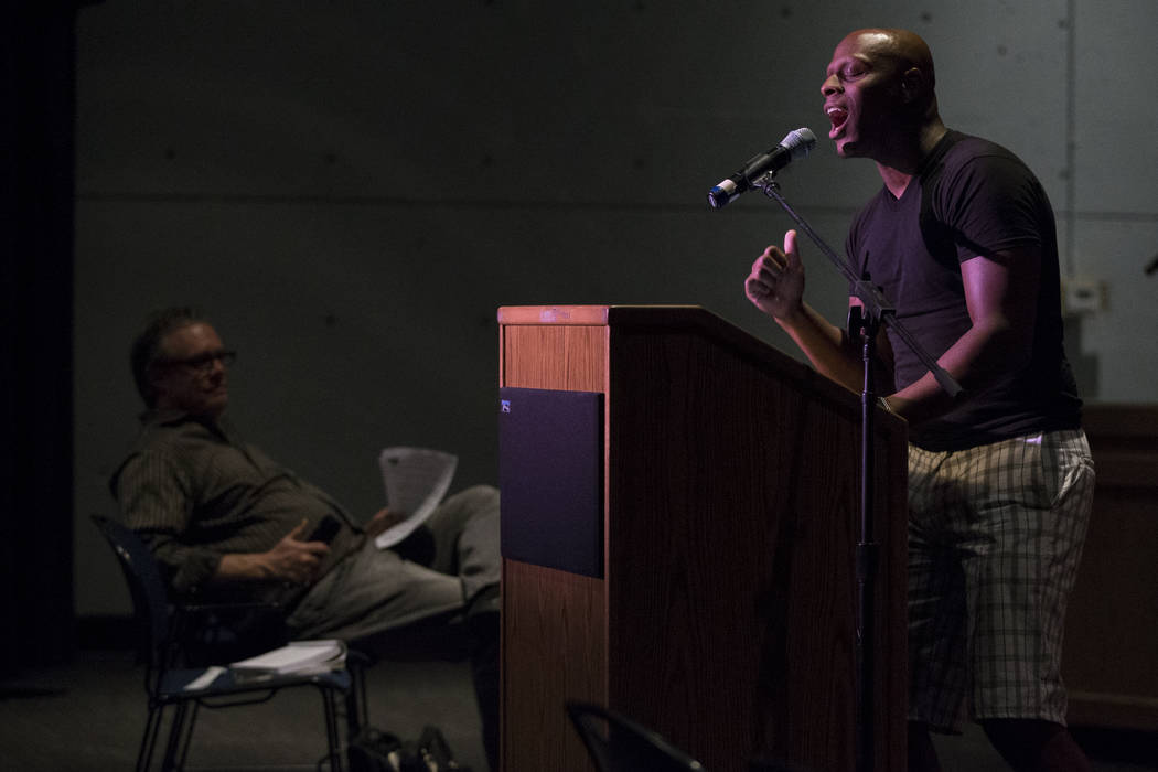 Poet Bakeem Lloyd during a book release party at the Winchester Cultural Center on Saturday, June 17, 2017 in Las Vegas. The new poetry anthology, "Clark: Poetry from Clark County Nevada& ...