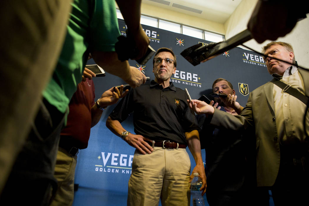 Vegas Golden Knights General Manager George McPhee gives a media briefing at the team's main office in Las Vegas, Monday, June 19, 2017. Elizabeth Brumley/ The Las Vegas Review-Journal