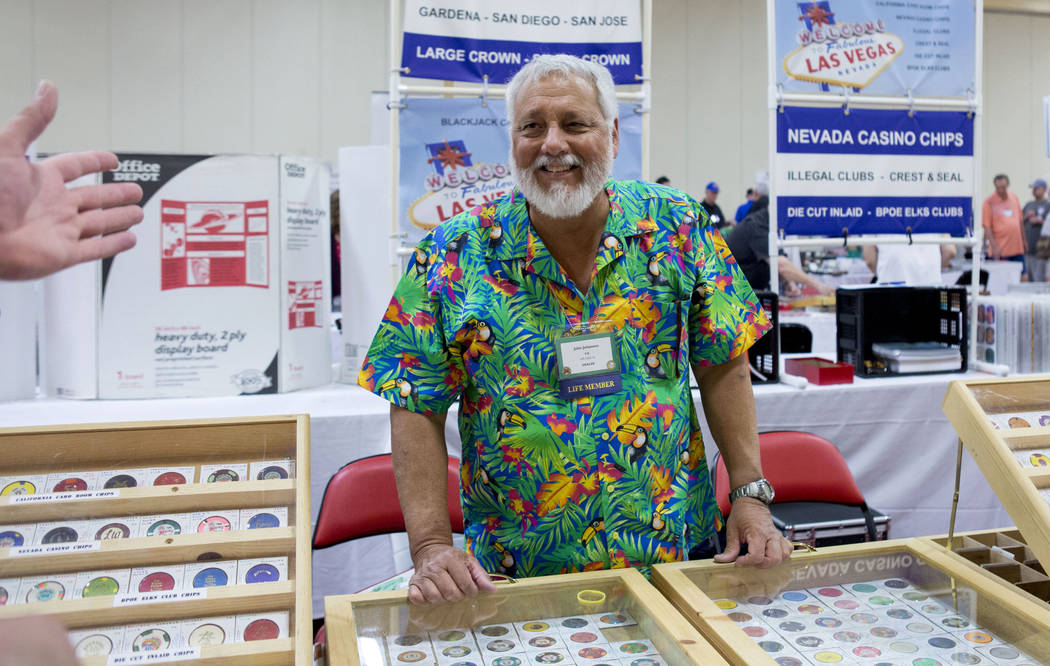 Chip dealer John Johannes  talks during the 25th annual Casino Collectibles Convention at South Point hotel-casino  in Las Vegas, Thursday June 22, 2017. Elizabeth Brumley Las Vegas Review-Journal
