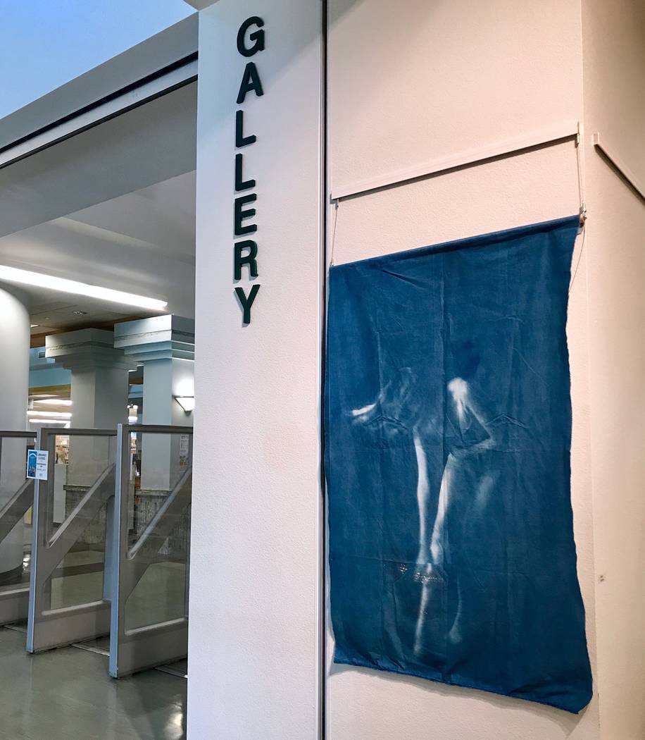 All of Gaudet's cyanotypes on display at the West Charleston Public Library are self portraits. (Madelyn Reese/View) @MadelynGReese