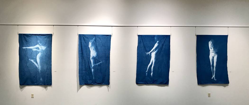 All of Gaudet's cyanotypes on display at the West Charleston Public Library are self portraits. (Madelyn Reese/View) @MadelynGReese
