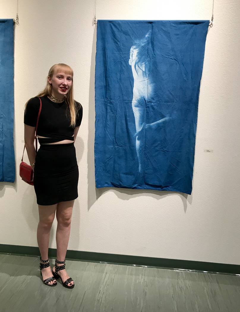 All of Gaudet's cyanotypes on display at the West Charleston Public Library are self portraits. (Madelyn Reese/View) @MadelynGReese