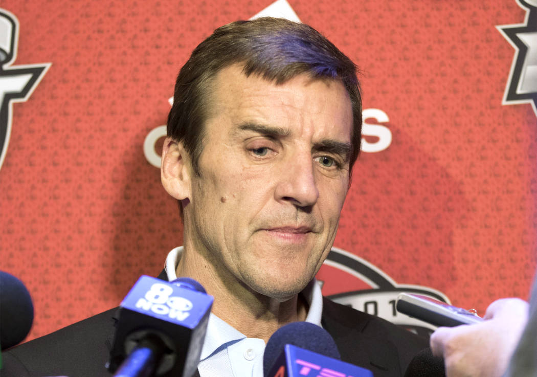 Vegas Golden Knights general manager George McPhee answers questions about the 2017 NHL Entry Draft at the Chicago Marriott Hotel on Thursday, June 22, 2017. Heidi Fang Las Vegas Review-Journal @H ...