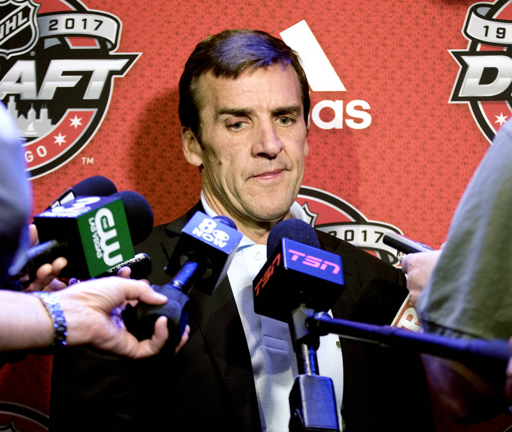 Vegas Golden Knights general manager George McPhee at a media scrum ahead of the NHL Entry Draft at the Chicago Marriott Hotel on Thursday, June 22, 2017. Heidi Fang Las Vegas Review-Journal @Heid ...