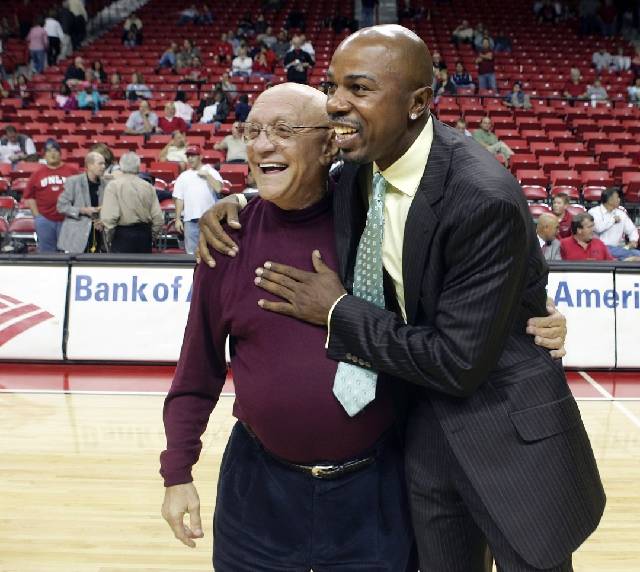 Greg Anthony, right, is seen with former UNLV coach Jerry Tarkanian following a UNLV alumni game Tuesday, November 7,2006, at the Thomas and Mack Center (Review-Journal File)