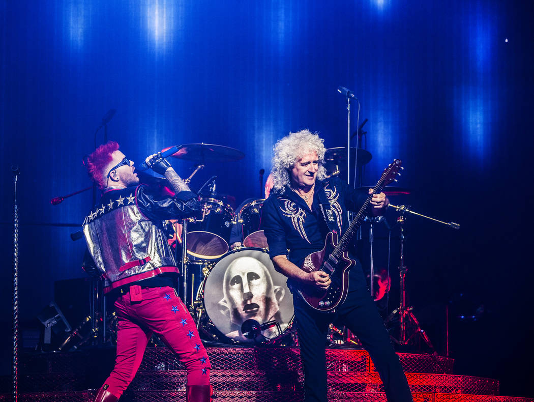 Adam Lambert, left, and Queen guitarist Brian May perform on Saturday, June 24, 2017, at T-Mobile Arena, in Las Vegas. Benjamin Hager Las Vegas Review-Journal @benjaminhphoto