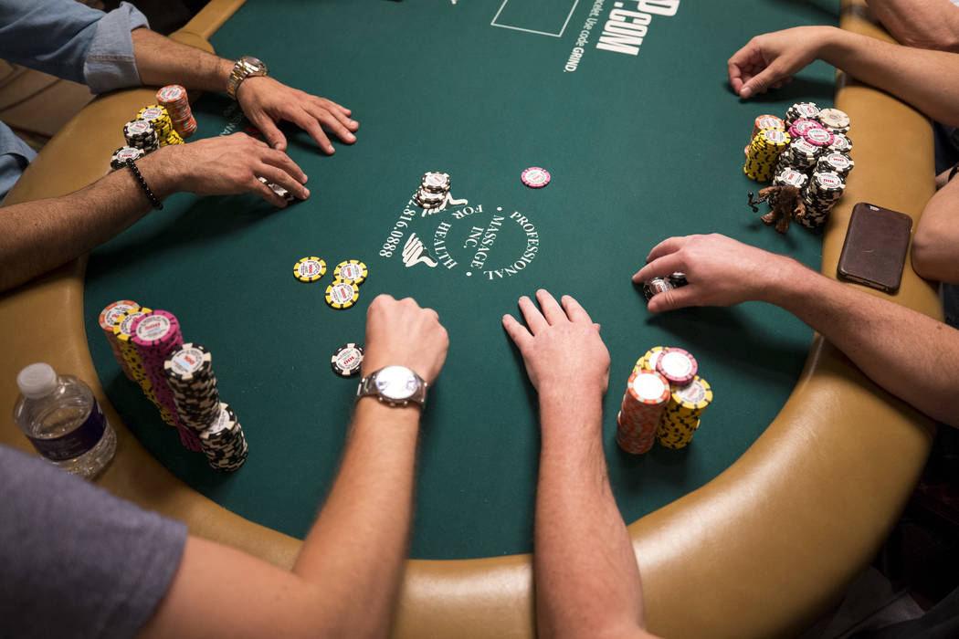Players at a poker table during the World Series of Poker on Monday, June 26, 2017, at the Rio hotel-casino, in Las Vegas. (Richard Brian/Las Vegas Review-Journal) @vegasphotograph