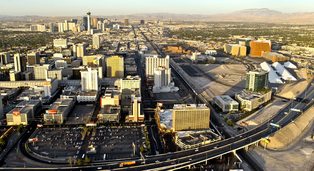 Aerial view of downtown Las Vegas, Friday, June 15, 2012. (Jeff Scheid/Las Vegas Review-Journal)