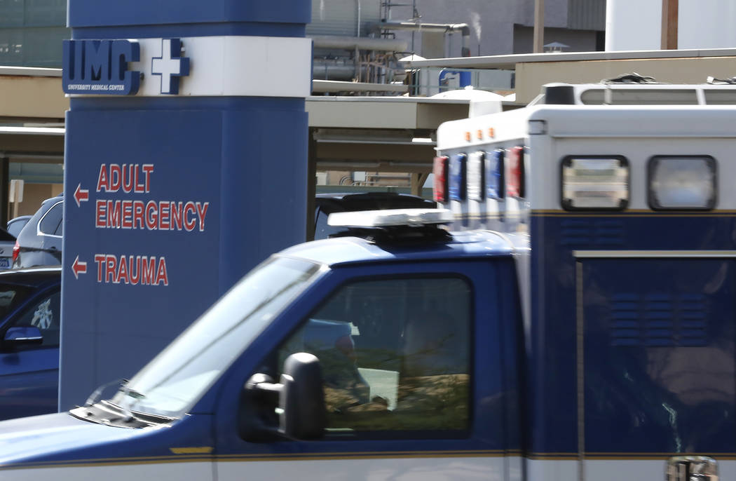 An ambulance arrives at University Medical Center in Las Vegas on Tuesday, June 27, 2017. Bizuayehu Tesfaye/Las Vegas Review-Journal @bizutesfaye