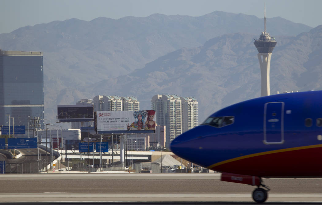 A Southwest Airlines jetliner lands at McCarran International Airport in Las Vegas on Wednesday, June 28, 2017. Richard Brian Las Vegas Review-Journal @vegasphotograph