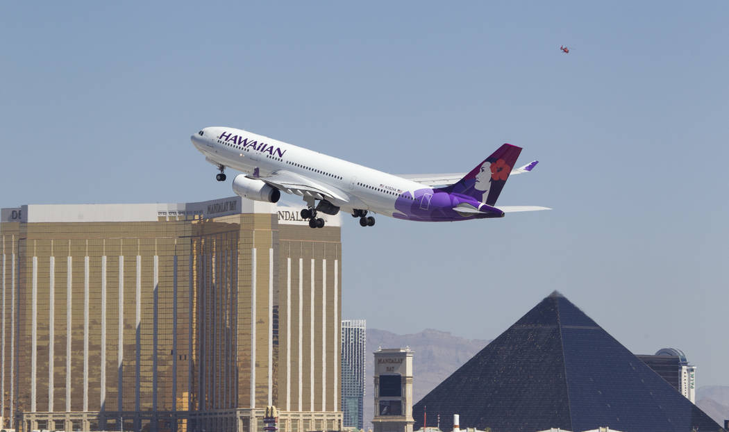A Hawaiian Airlines jetliner departs from McCarran International Airport in Las Vegas on Wednesday, June 28, 2017. Richard Brian Las Vegas Review-Journal @vegasphotograph