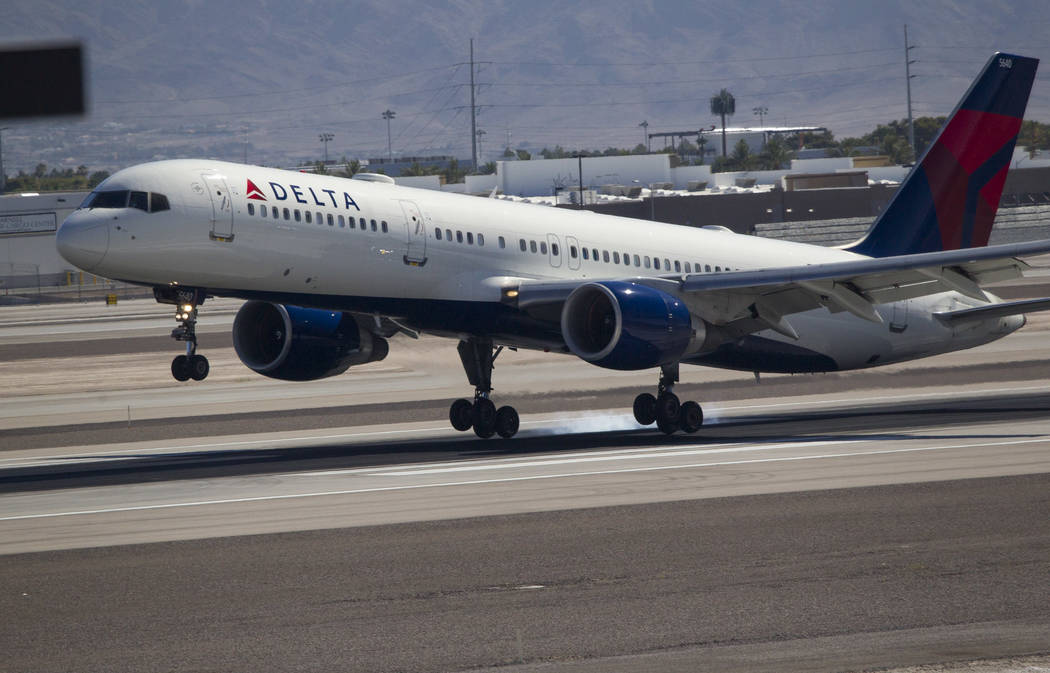 A Delta Airlines jetliner departs from McCarran International Airport in Las Vegas on Wednesday, June 28, 2017. Richard Brian Las Vegas Review-Journal @vegasphotograph