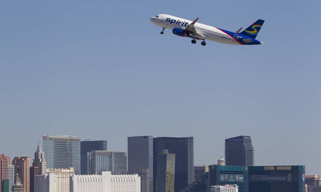 A Spirit Airlines jetliner departs McCarran International Airport in Las Vegas on Wednesday, June 28, 2017. Richard Brian Las Vegas Review-Journal @vegasphotograph