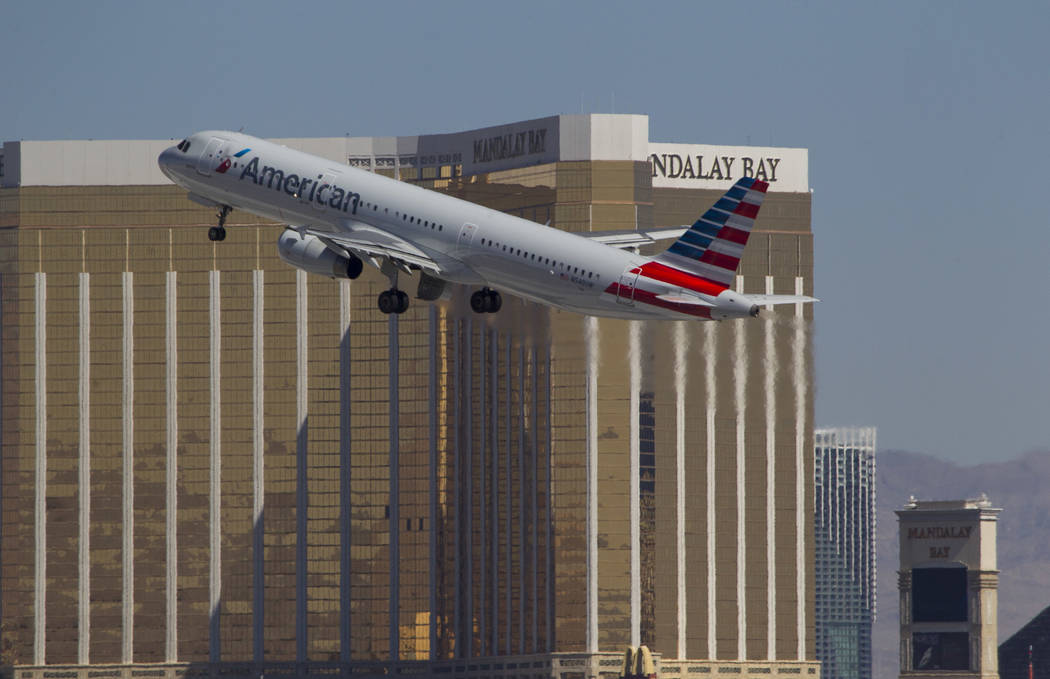 An American Airlines jetliner departs from McCarran International Airport in Las Vegas on Wednesday, June 28, 2017. Richard Brian Las Vegas Review-Journal @vegasphotograph