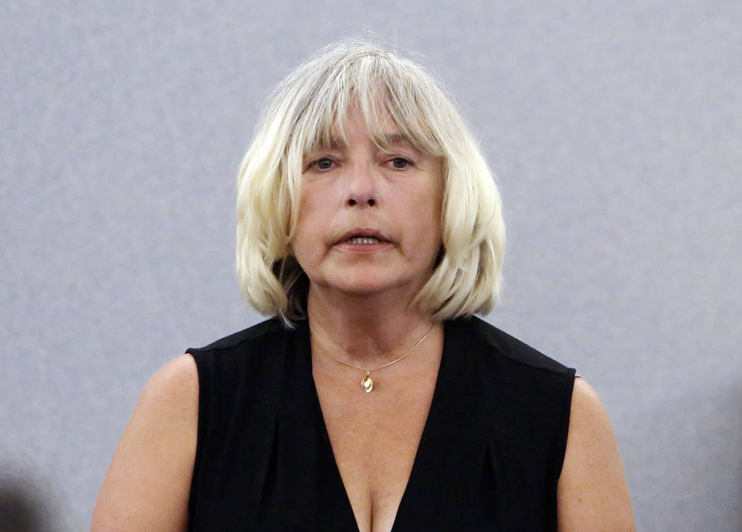 Kathryn Thomas, first ex-wife of Thomas Randolph, who was found guilty on two counts of murder and one count of conspiracy to commit murder, testifies at the Regional Justice Center in Las Vegas o ...