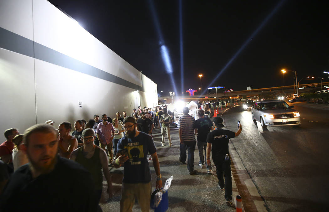 Customers line up to be some of the first to legally purchase recreational marijuana at Reef Dispensaries in Las Vegas on Friday, June 30, 2017. Chase Stevens Las Vegas Review-Journal @csstevensphoto