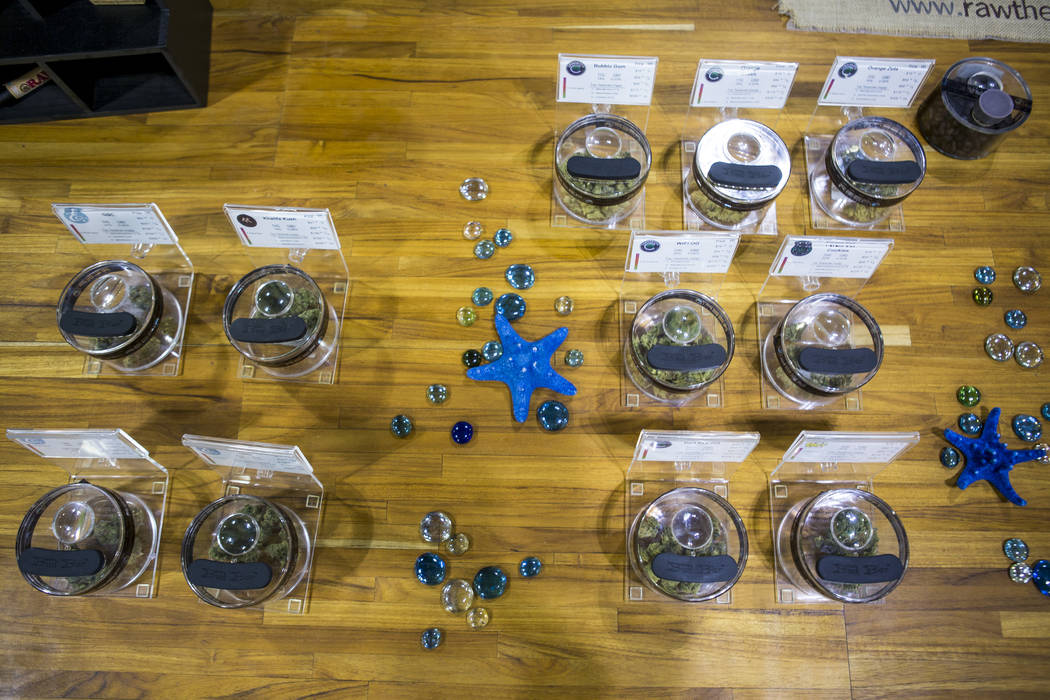 A selection of different marijuana strains at Reef Dispensaries near the Las Vegas Strip on Thursday, June 29, 2017.  Patrick Connolly Las Vegas Review-Journal @PConnPie