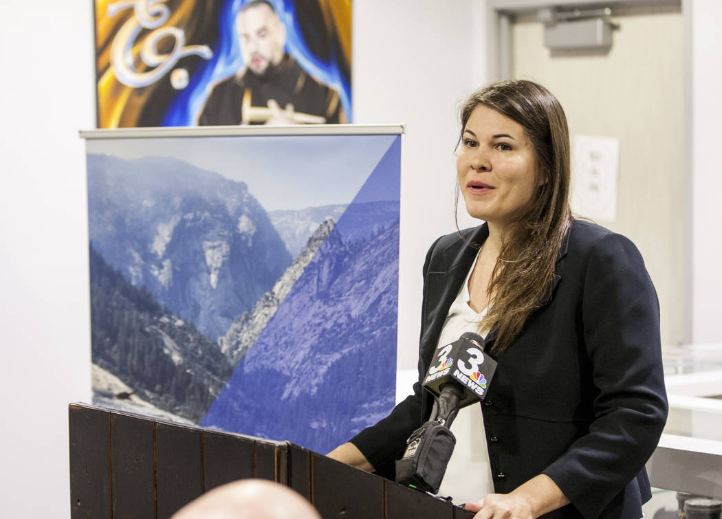 Riana Durrett, executive director of the Nevada Dispensary Association, during a press conference leading up to the start of recreational marijuana sales in Las Vegas, which begin July 1, at Reef  ...