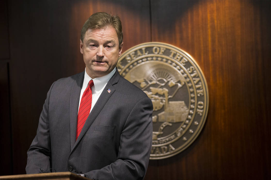Sen. Dean Heller, R-Nev., during a press conference where he announced he will vote no on the proposed GOP healthcare bill at the Sawyer Building on Friday, June 23, 2017 in Las Vegas. Erik Verduz ...