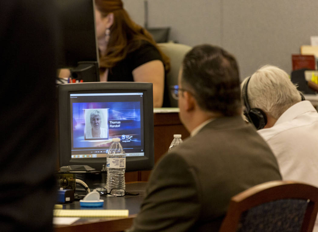 A news story plays of defendant Thomas Randolph during Randolph's trial at the Regional Justice Center in Las Vegas, Thursday, June 29, 2017. Elizabeth Brumley Las Vegas Review-Journal