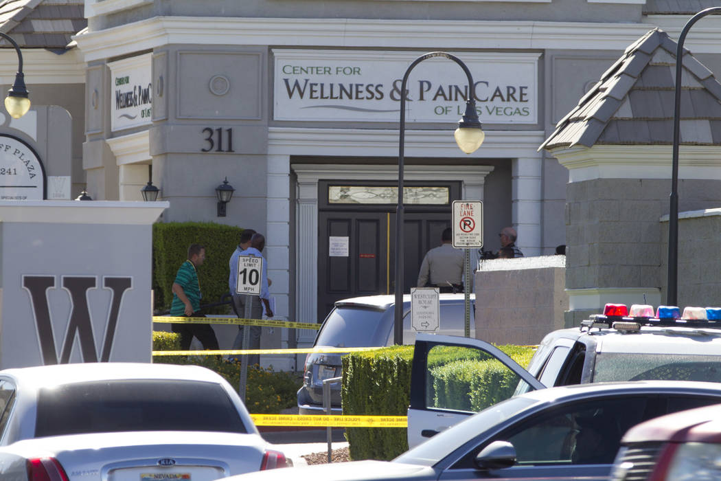 Las Vegas police investigate a shooting at a wellness and pain care facility at 311 North Buffalo Drive in Las Vegas on Thursday, June 29, 2017. Richard Brian Las Vegas Review-Journal @vegasphotograph