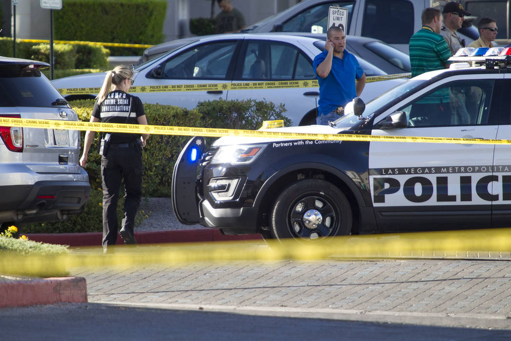 Las Vegas police investigate a shooting at a wellness and pain care facility at 311 North Buffalo Drive in Las Vegas on Thursday, June 29, 2017. Richard Brian Las Vegas Review-Journal @vegasphotograph