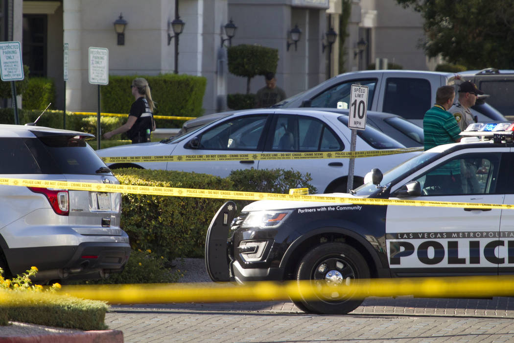 Las Vegas police investigate a shooting at a wellness and pain care facility at 311 North Buffalo Drive in Las Vegas on Thursday, June 29, 2017. Richard Brian Las Vegas Review-Journal @vegasphotograph